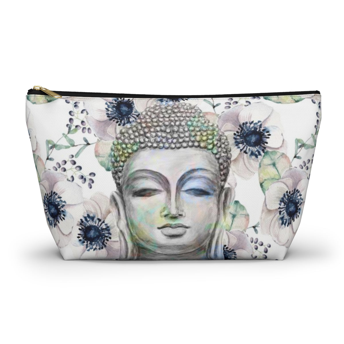 Buddha Cosmetic Pouch w T-bottom, Accessory Pouch - Buddha Flower