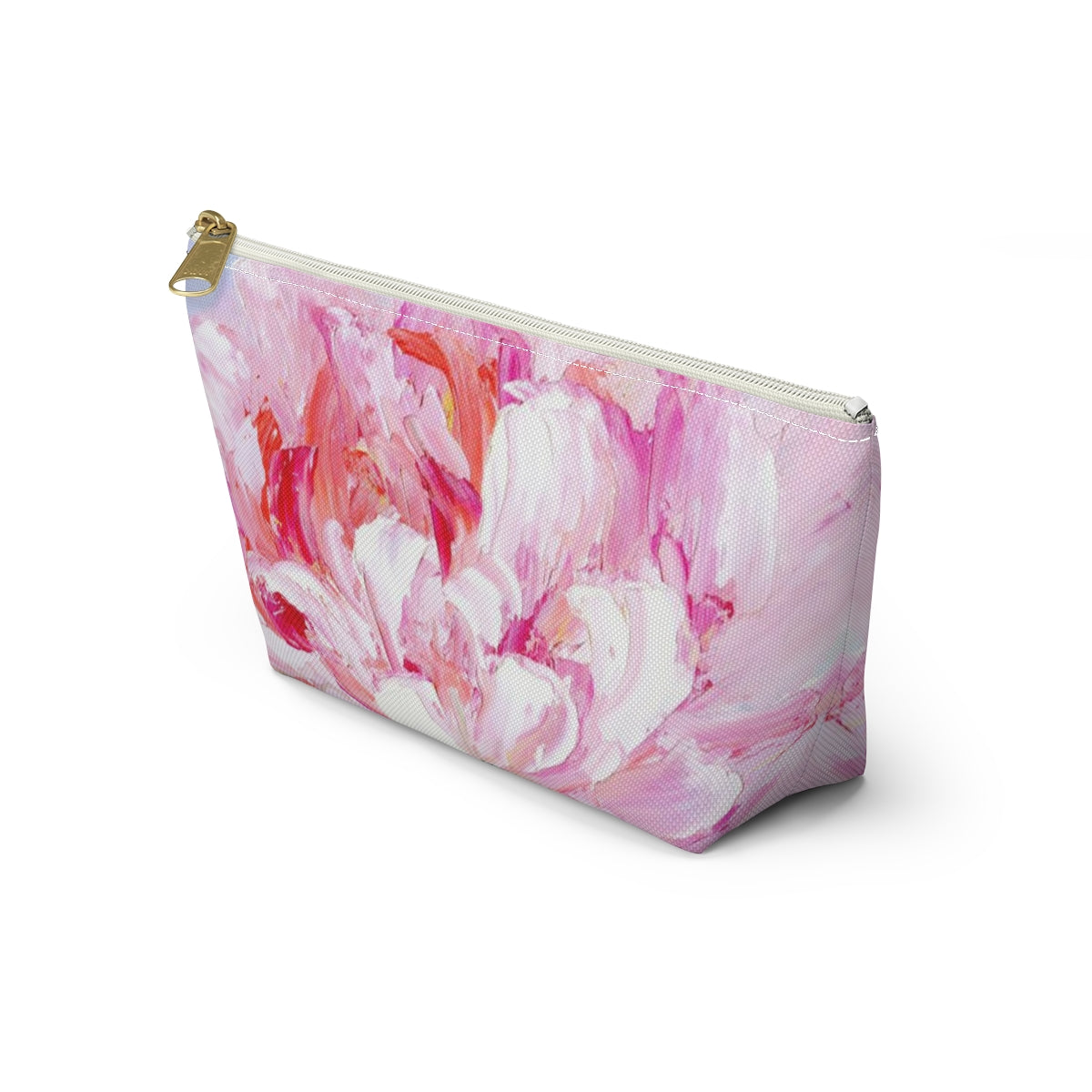 Peony Cosmetic Pouch w T-bottom, Accessory Pouch,  Pink Oil Painting