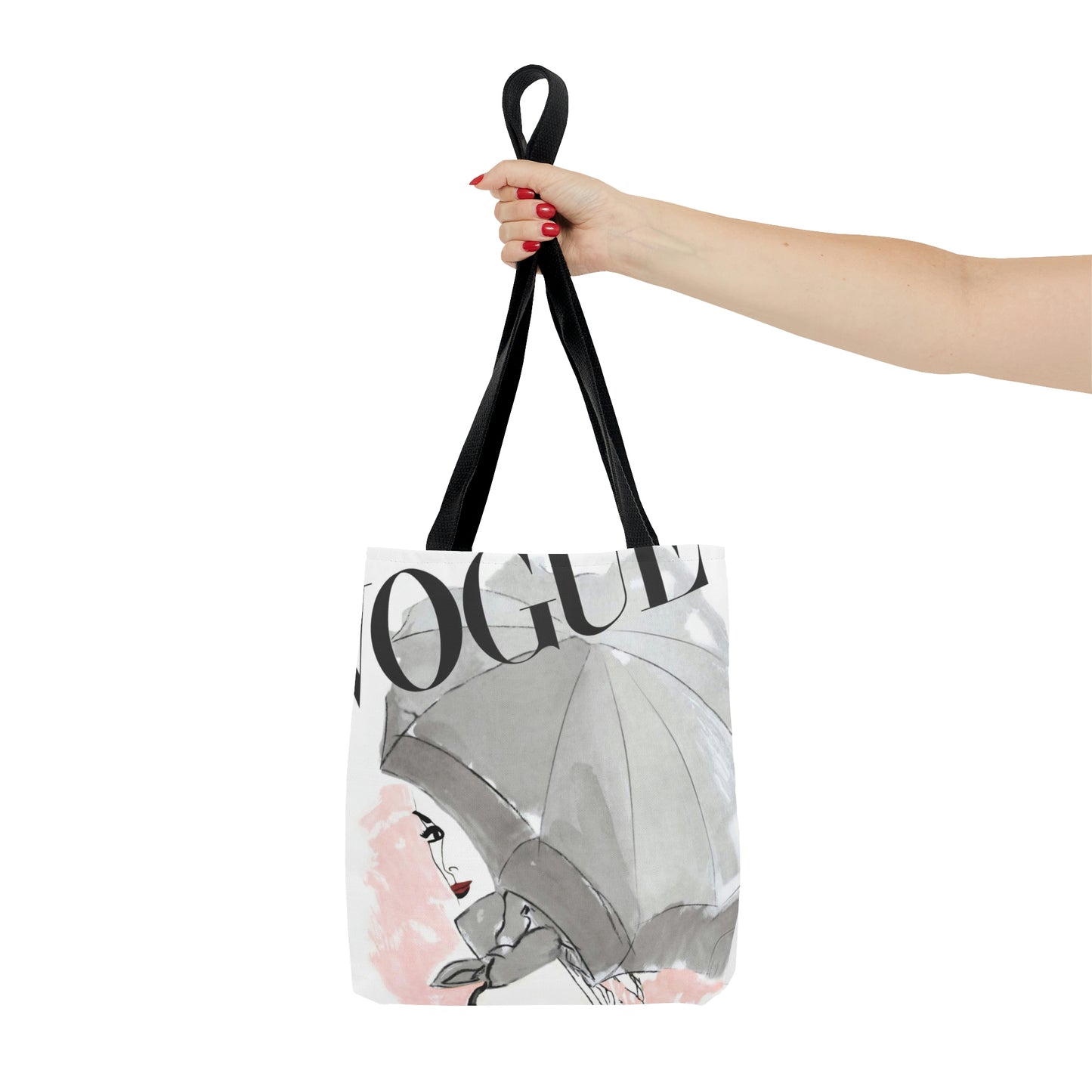 VOGUE Pink Umbrella Tote Bag - Personalized Fashion Canvas Tote Bag - Custom Designer Tote - 3 Sizes