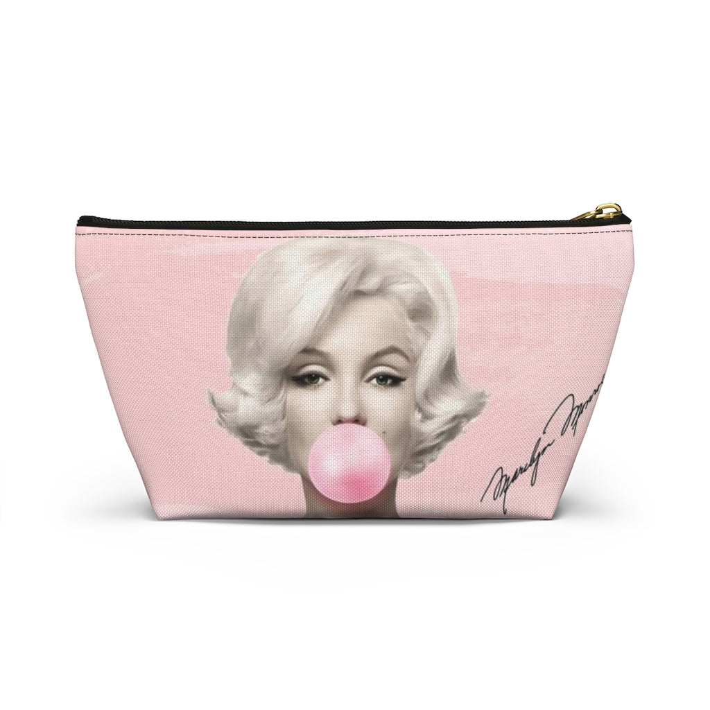 Marilyn Monroe Cosmetic Pouch w T-bottom, Accessory Pouch, Pink Signature