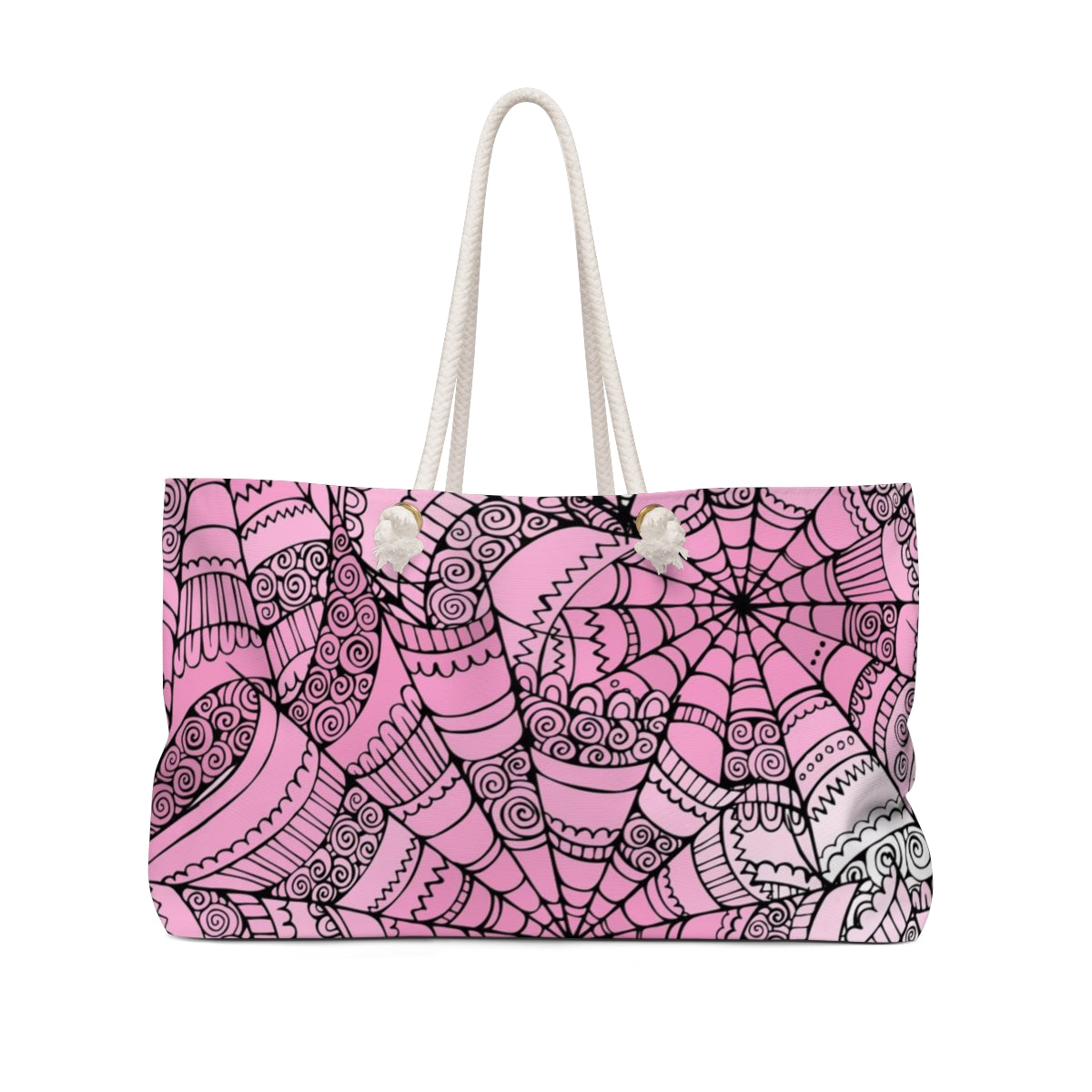 Curly Spiderweb Tote Bag - Weekender Bag, Rope Tote, Pink Bubblegum Goth Spider Web