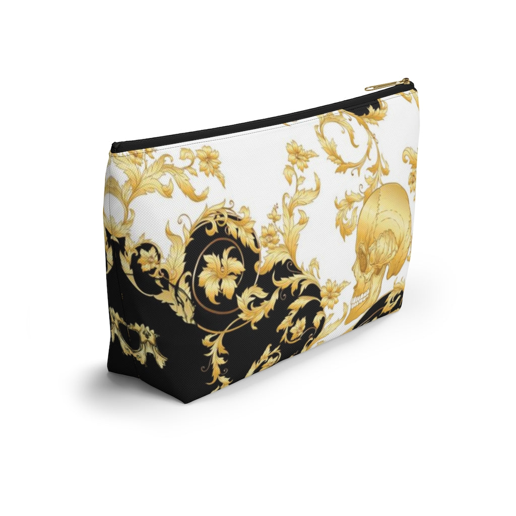 Gilded Skull Cosmetic Pouch w T-bottom, Accessory Pouch