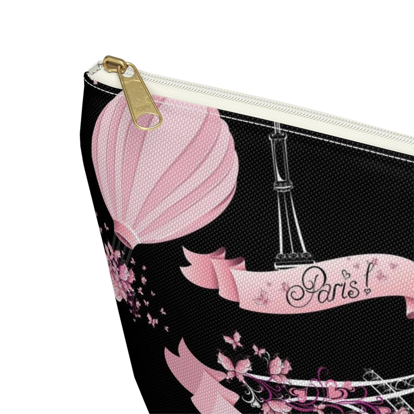 Whimsy in Paris Cosmetic Pouch w T-bottom, Accessory Pouch - Pink and Black Eiffel Tower Paris France Pouch