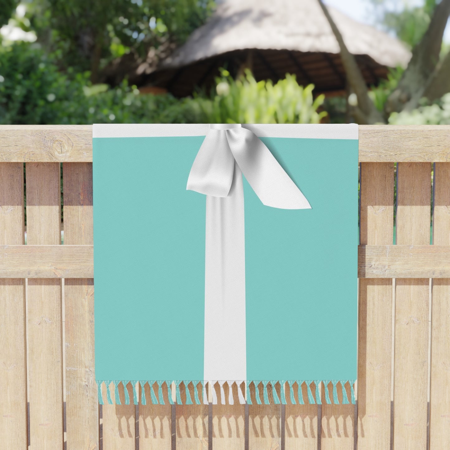 Personalized Little Blue Box Wrap, Beach Cloth with Fringe - Paris Blue Name and Co Bow