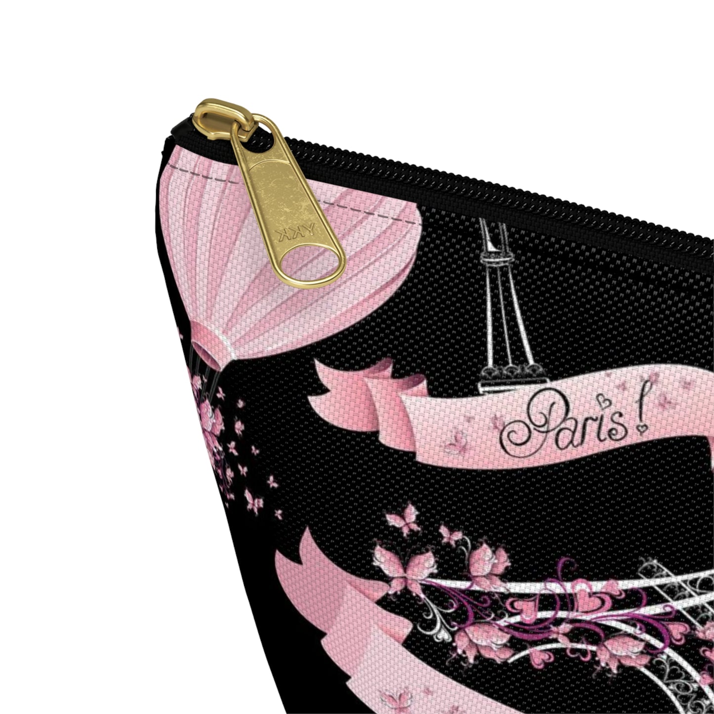 Whimsy in Paris Cosmetic Pouch w T-bottom, Accessory Pouch - Pink and Black Eiffel Tower Paris France Pouch