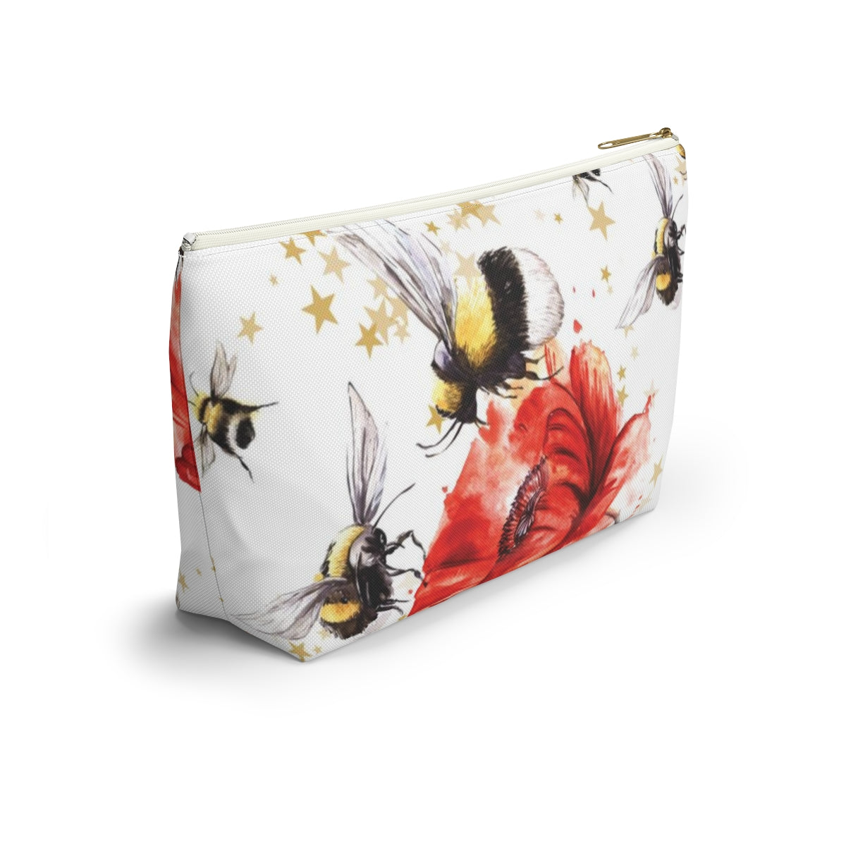 Bumblebee Cosmetic Pouch w T-bottom, Accessory Pouch, Red Poppy