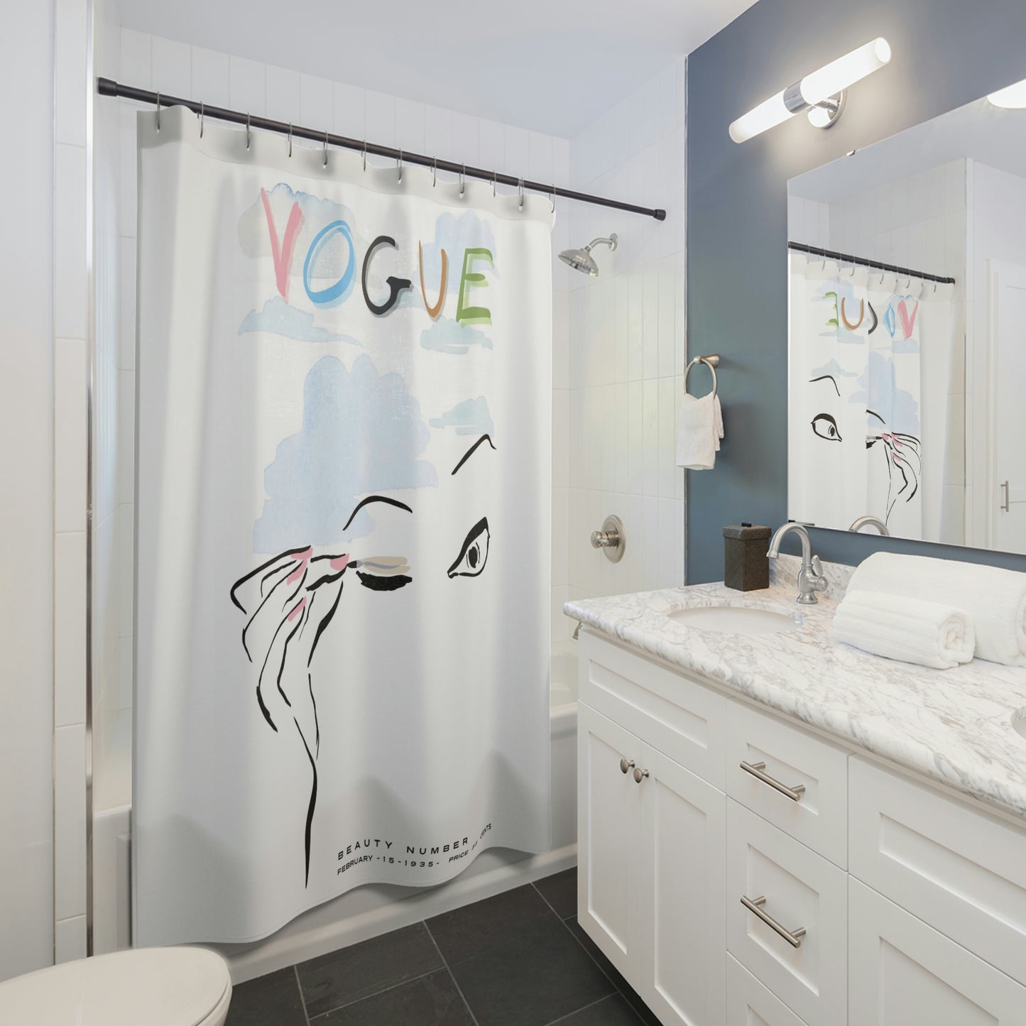 Watercolor 1935 VOGUE Shower Curtain - Fashion Magazine Shower Curtain - Beauty and Fashion Bathroom Curtain