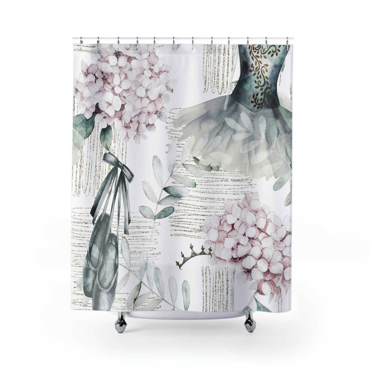 Ballet Shower Curtain - Personalized Shower Curtain - Ballet Slippers Pink Hydrangea Fashion Bathroom Curtain