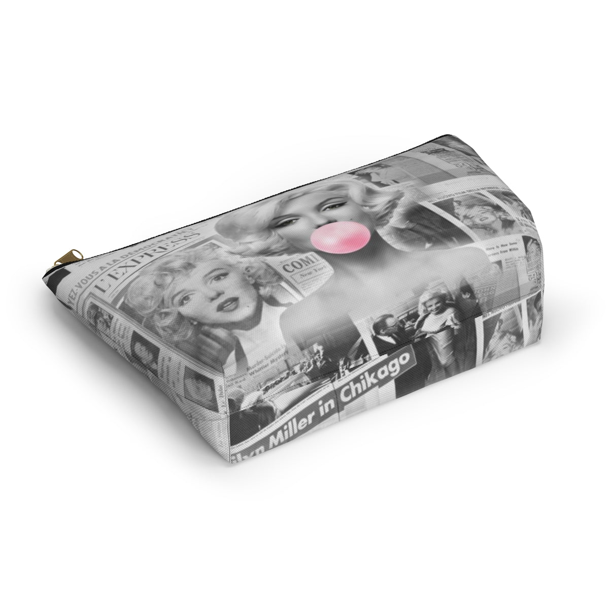 Marilyn Monroe Cosmetic Pouch w T-bottom, Accessory Pouch - Marilyn Bubblegum Pink International News Makeup Bag