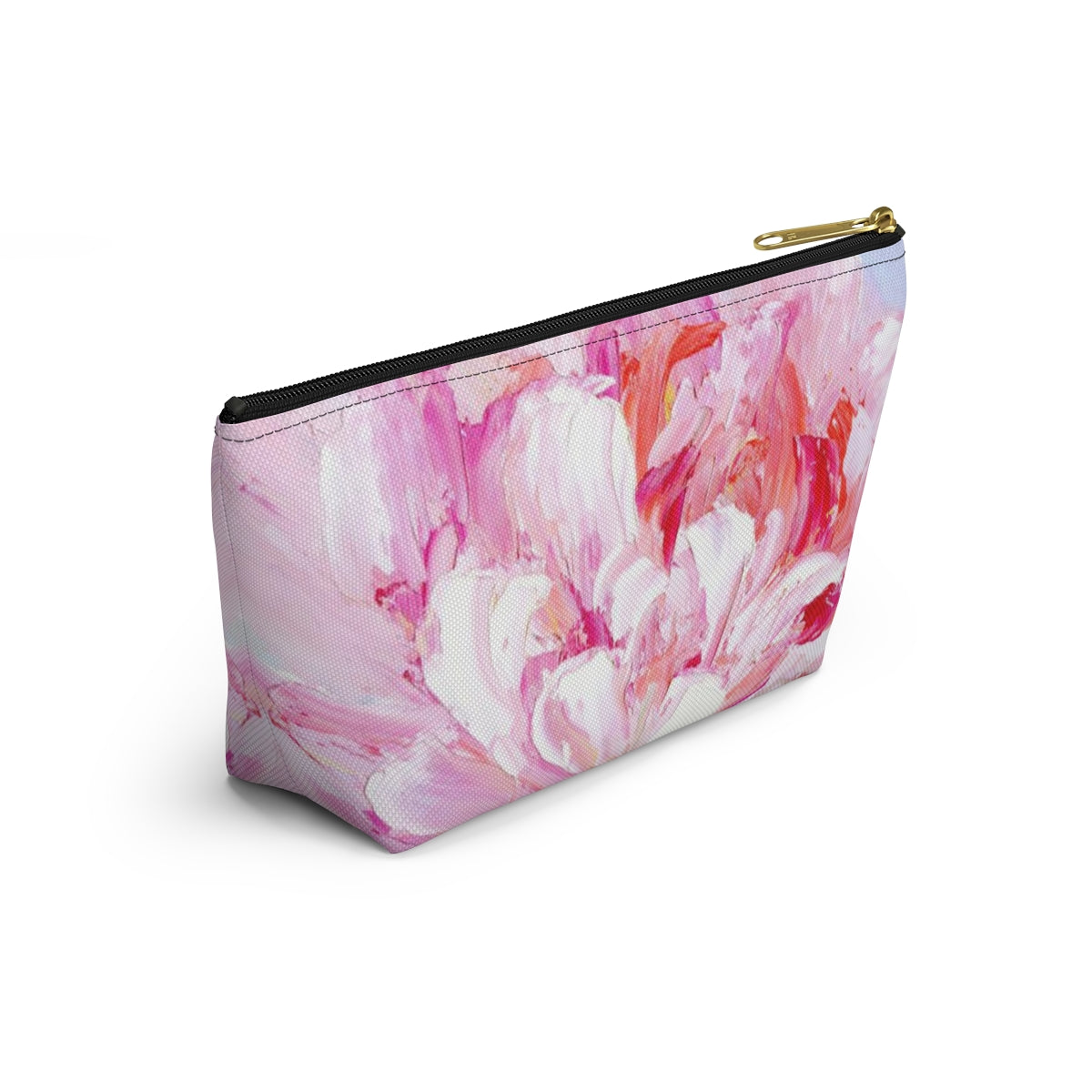 Peony Cosmetic Pouch w T-bottom, Accessory Pouch,  Pink Oil Painting