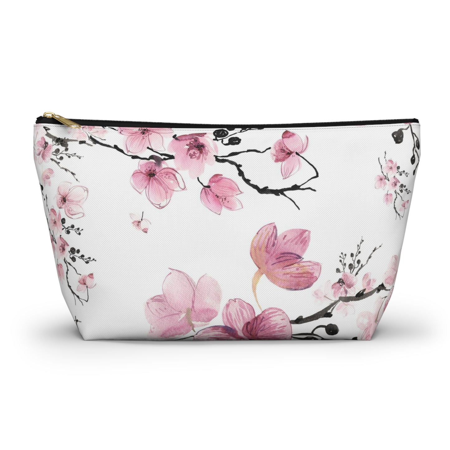 Sakura Cosmetic Pouch w T-bottom, Accessory Pouch - Pink Watercolor Cherry Blossom Makeup Bag