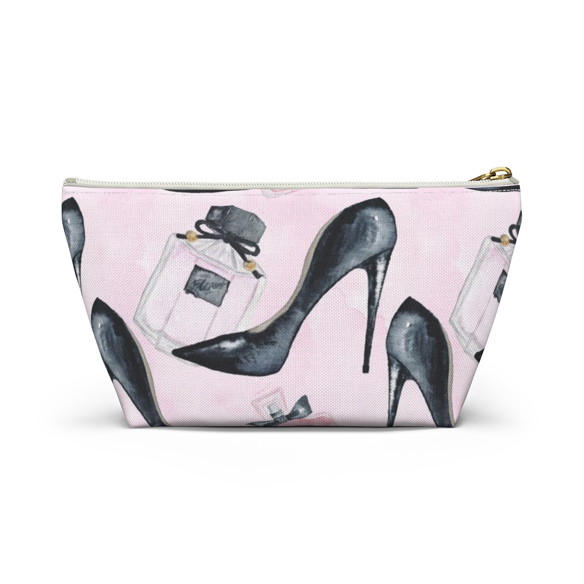 Pink Fashion Pouch w T-bottom, Accessory Pouch - Stilettos and Perfume