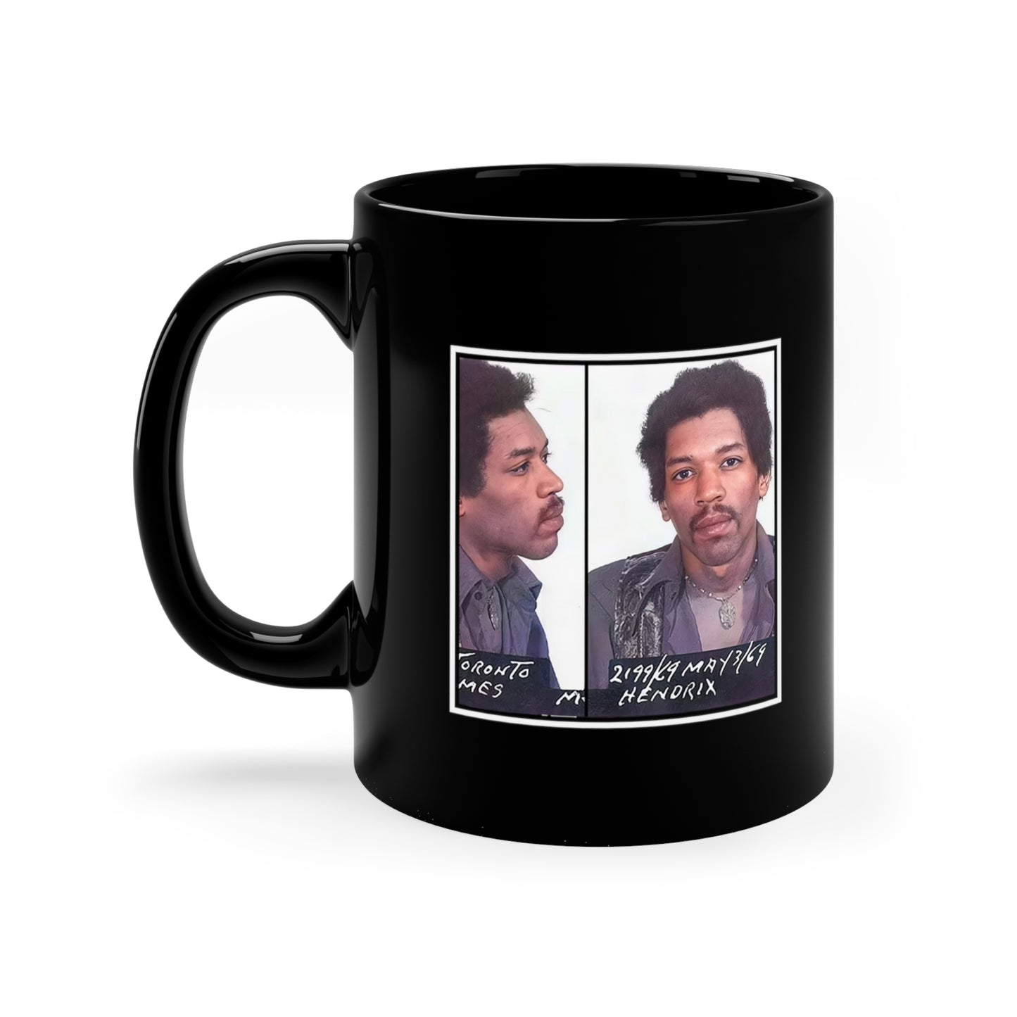 Jimi Hendrix Mugshot Mug -  11oz Black - Jimi Hendrix Autograph Mug