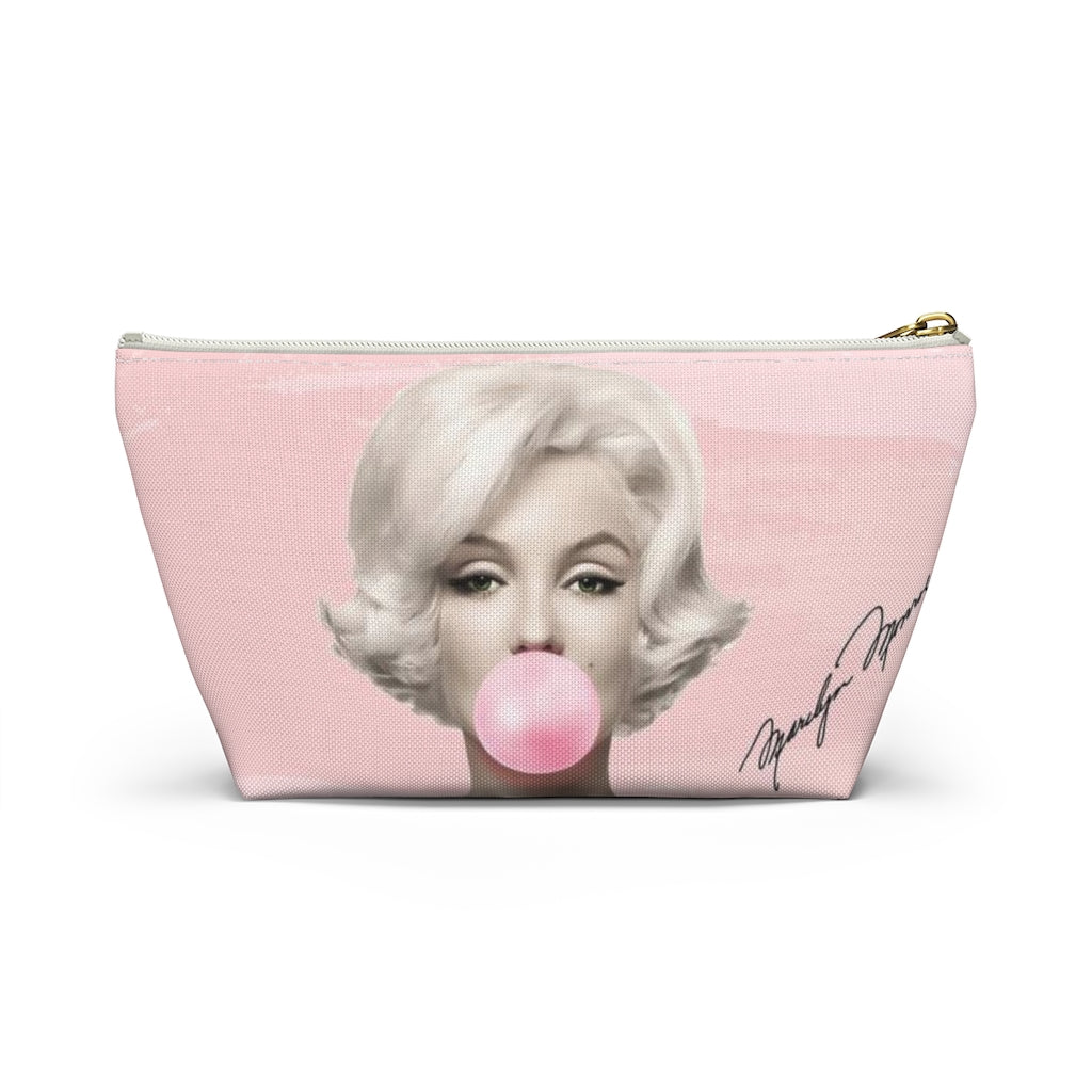 Marilyn Monroe Cosmetic Pouch w T-bottom, Accessory Pouch, Pink Signature