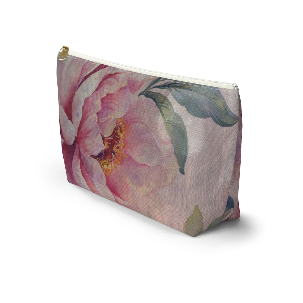 Rose Cosmetic Pouch w T-bottom, Accessory Pouch, Dusky Pink