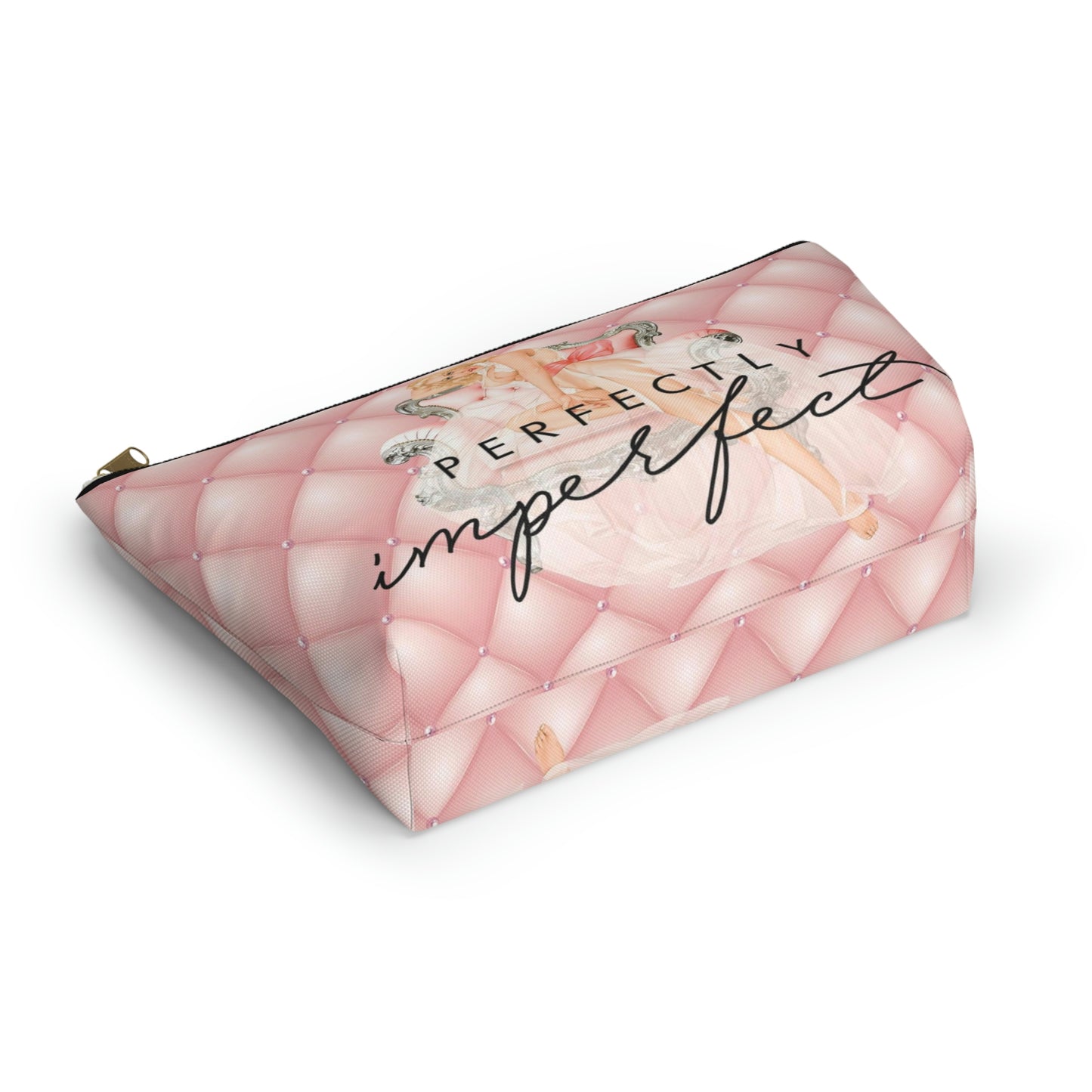 Pinup Girl Cosmetic Pouch w T-bottom, Accessory Pouch - Perfectly Imperfect Pink Peach