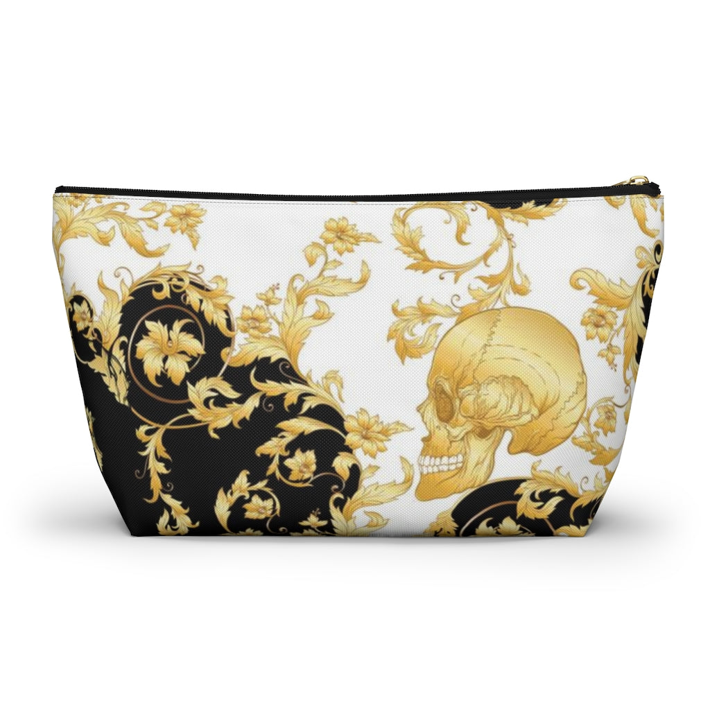 Gilded Skull Cosmetic Pouch w T-bottom, Accessory Pouch