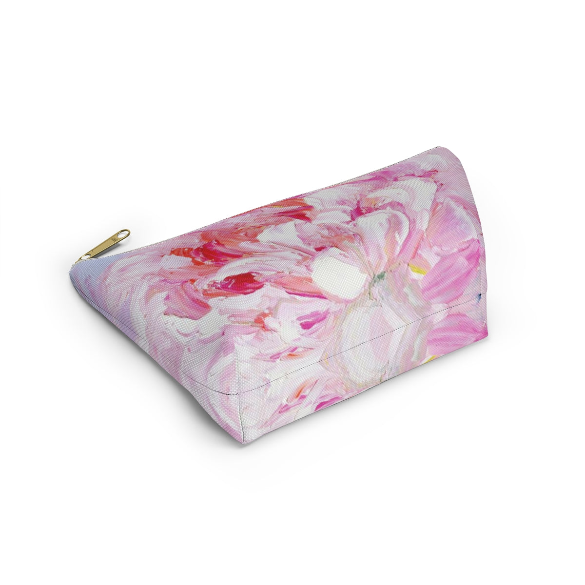 Peony Cosmetic Pouch w T-bottom, Accessory Pouch,  Pink Oil Painting