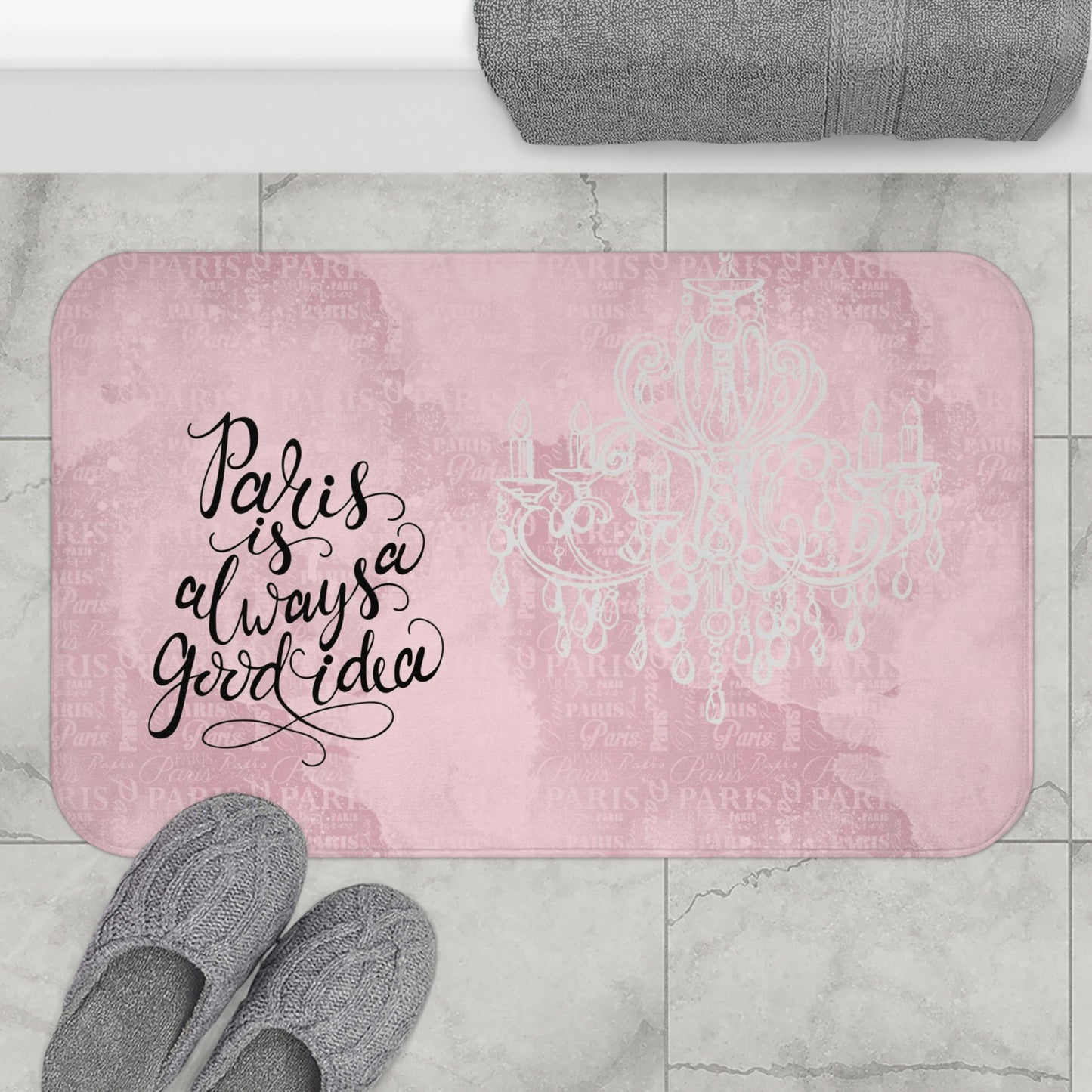 Audrey Hepburn Bath Mat - Pink Paris Floor Mat - Paris is Always a Good Idea Bathroom Shower Mat