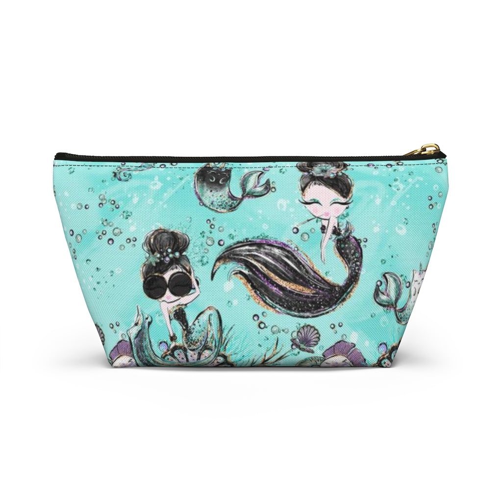 Audrey Hepburn Cosmetic Pouch w T-bottom, Accessory Pouch, Mermaid Mercat