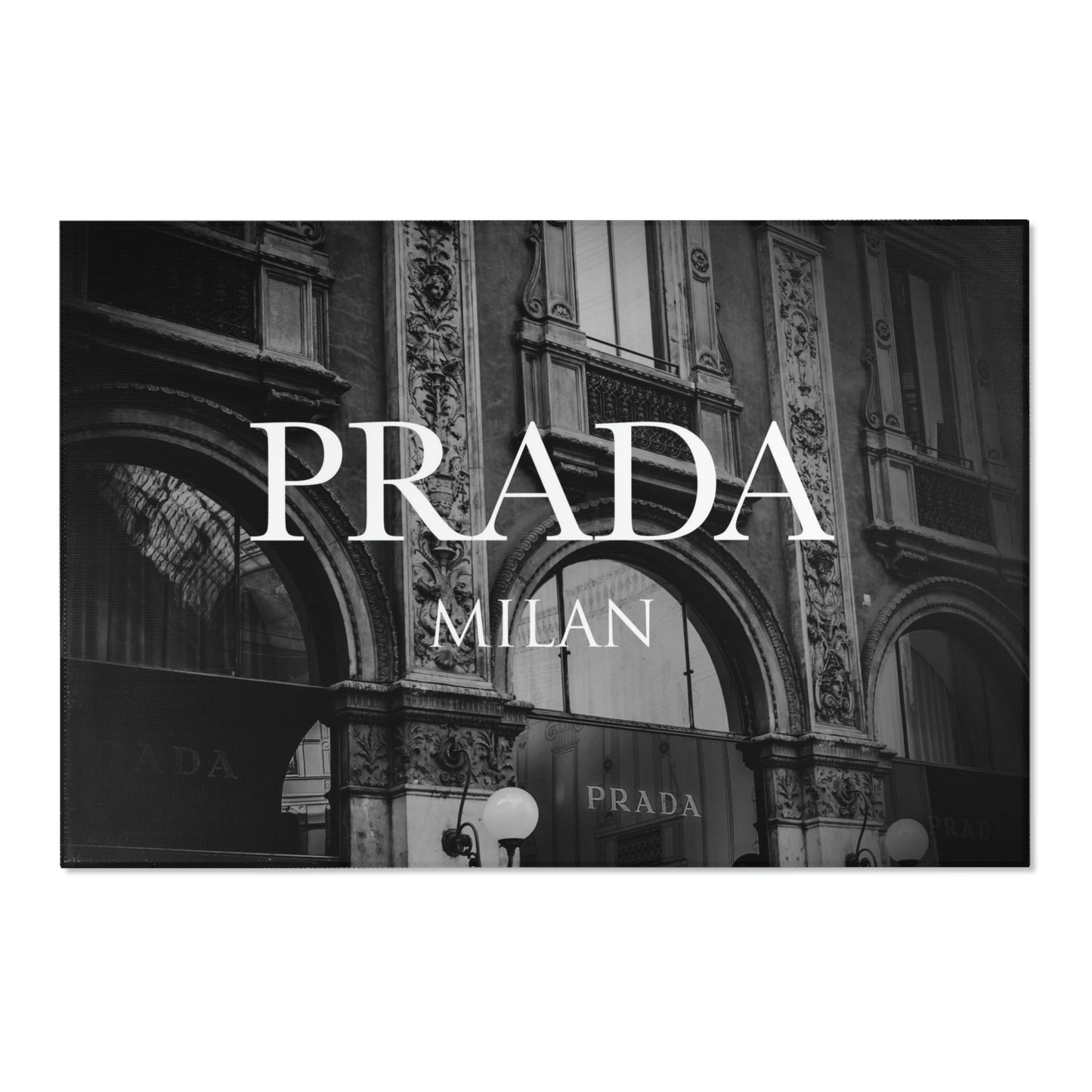 Prada Milan Shop Area Rug, Black and White Photography Rug - Custom Designer Area Rug