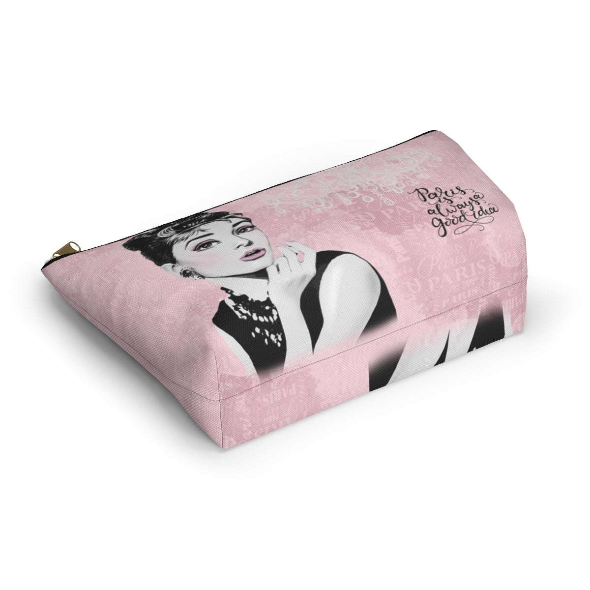 Audrey Hepburn Pouch w T-bottom, Accessory Pouch - Pink Paris is Always a Good Idea Chandelier Bag