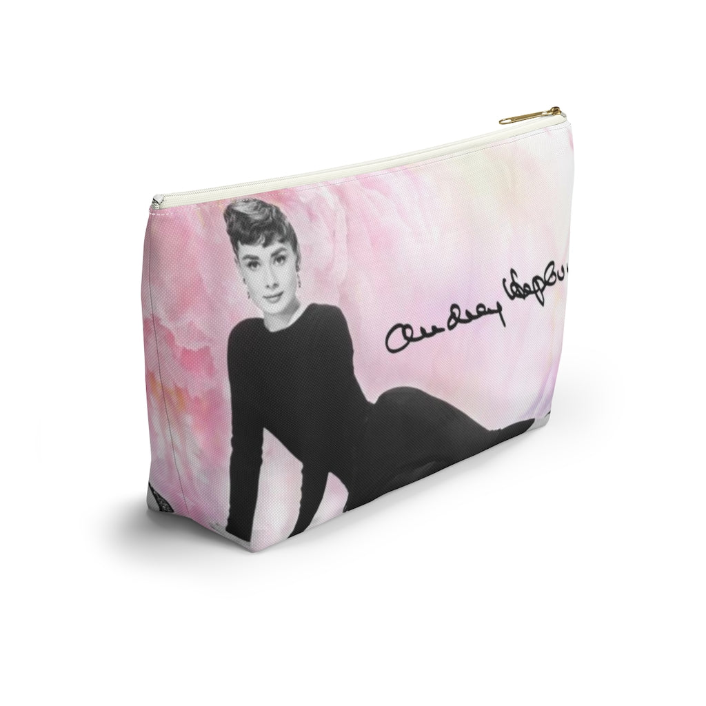 Audrey Hepburn Signature Cosmetic Pouch w T-bottom, Accessory Pouch, Pink