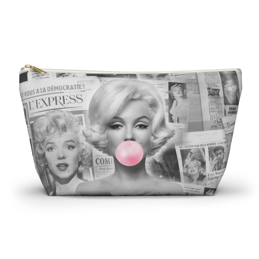 Marilyn Monroe Cosmetic Pouch w T-bottom, Accessory Pouch - Marilyn Bubblegum Pink International News Makeup Bag