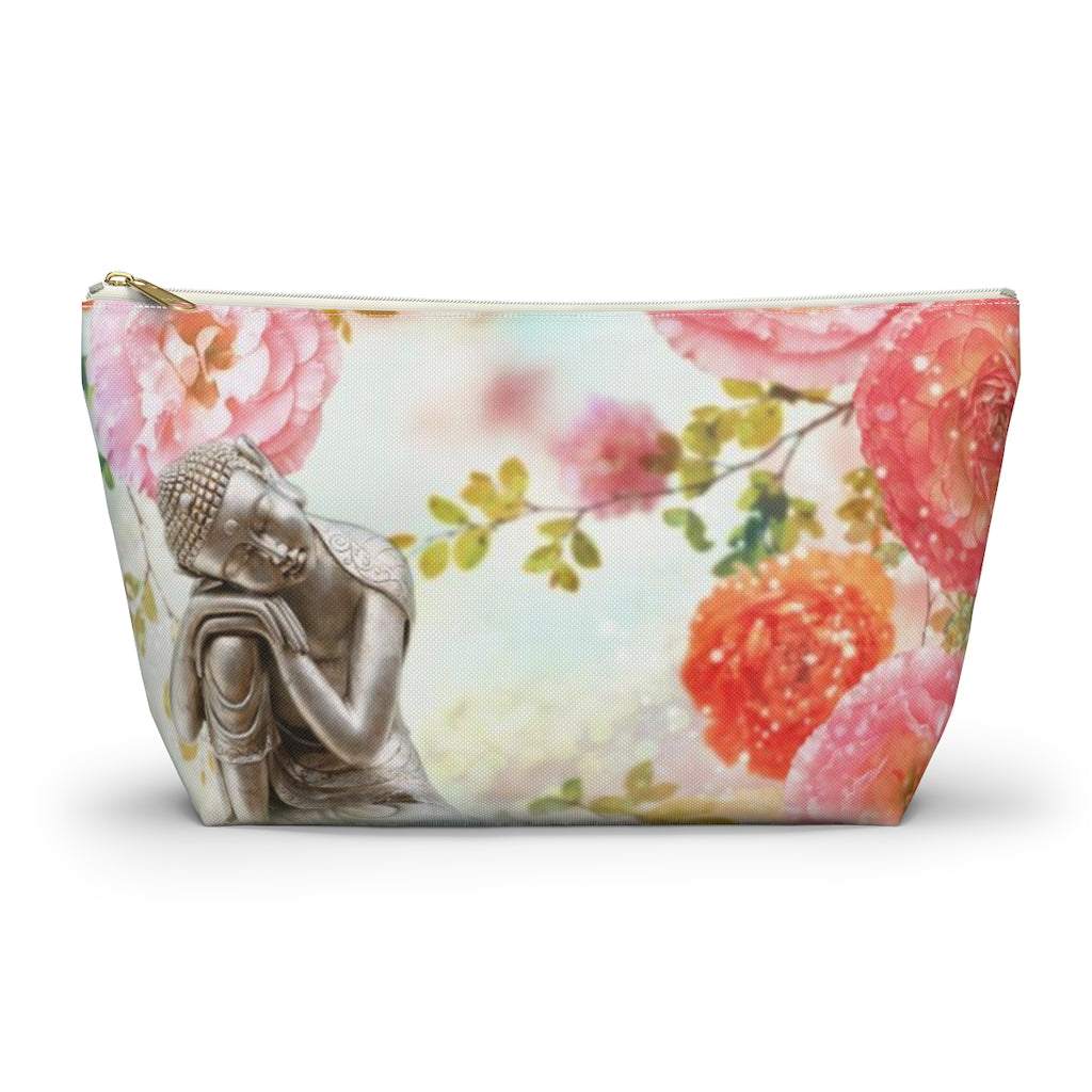 Buddha Cosmetic Pouch w T-bottom, Accessory Pouch, Rose