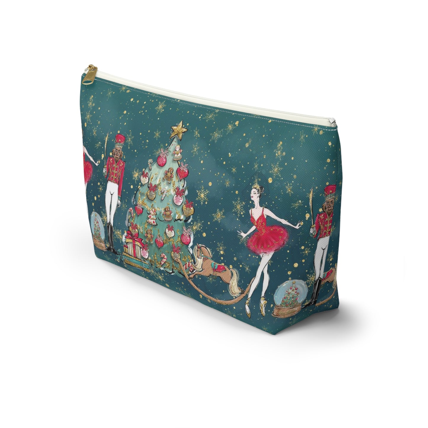 Nutcracker Ballet Cosmetic Pouch w T-bottom, Accessory Pouch - Emerald Green Nutcracker Ballet Makeup Bag