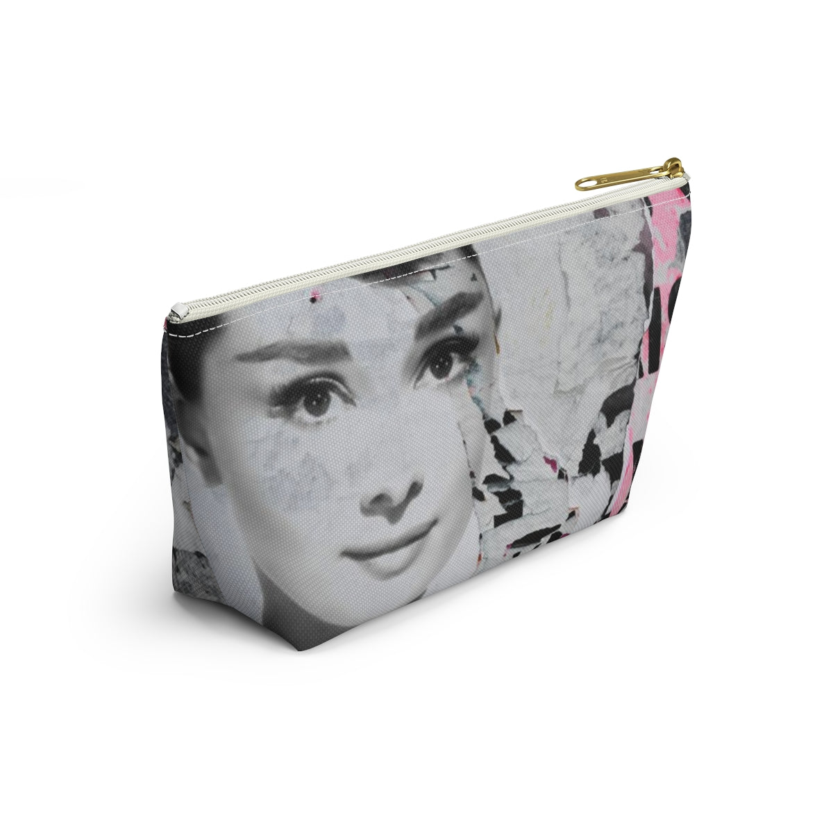 Audrey Hepburn Cosmetic Pouch w T-bottom, Accessory Pouch, Distressed Poster