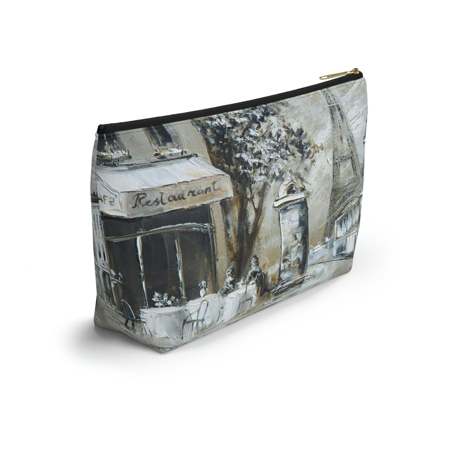 Eiffel Tower Cosmetic Pouch w T-bottom, Accessory Pouch - Cafe in Paris