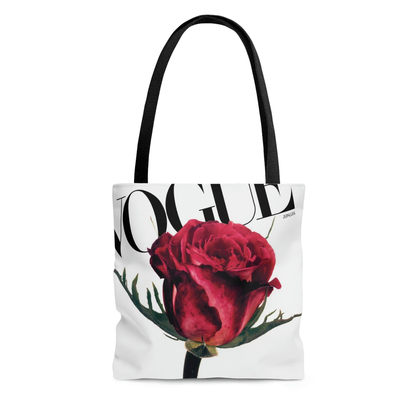 VOGUE Red Rose Square Utility Tote - Personalized Fashion Canvas Tote Bag - Custom Designer Tote - 3 Sizes