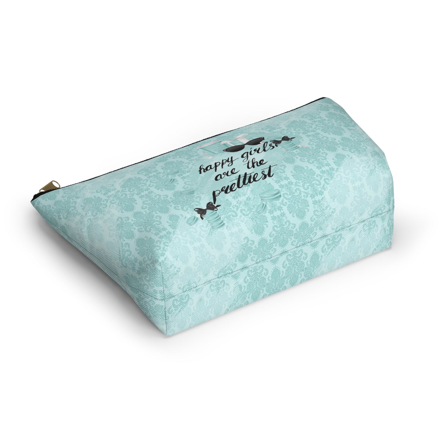 Happy Girls are the Prettiest Cosmetic Pouch w T-bottom, Accessory Pouch, Breakfast at Tiffany