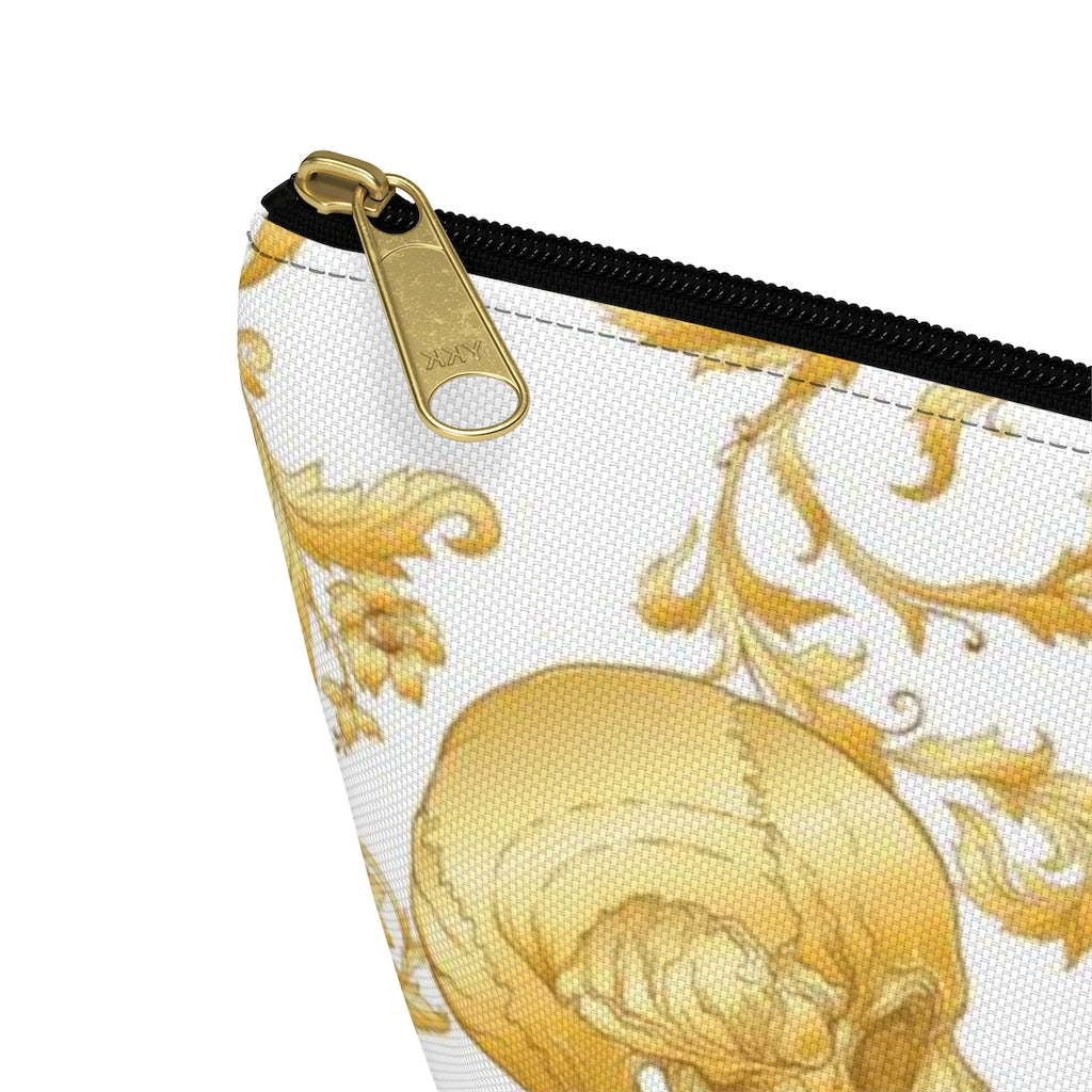 Gilded Skull Cosmetic Pouch w T-bottom, Accessory Pouch