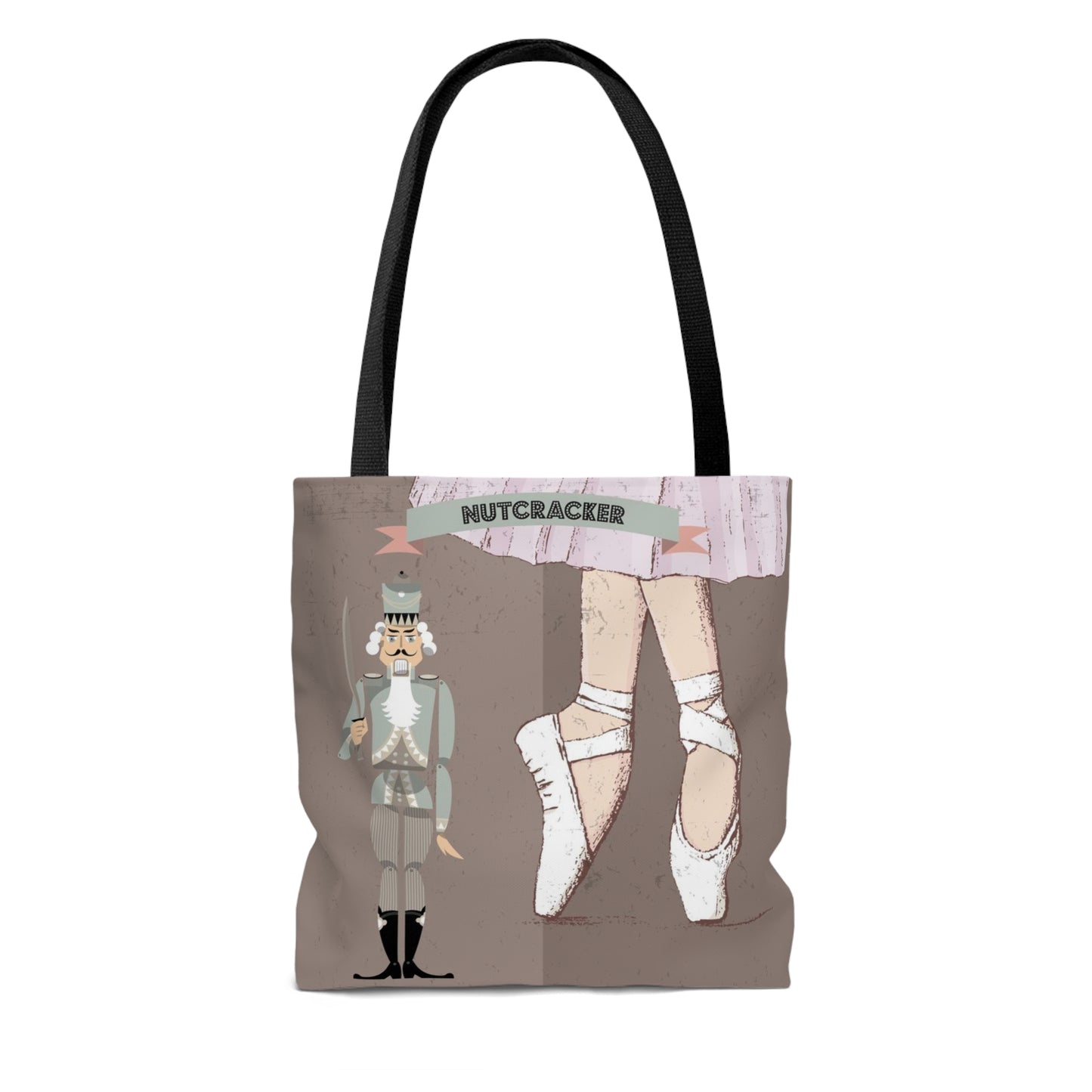 Nutcracker Ballet Canvas Tote Bag, Basic Square Tote - Taupe Brown Ballerina Nutcracker Tote