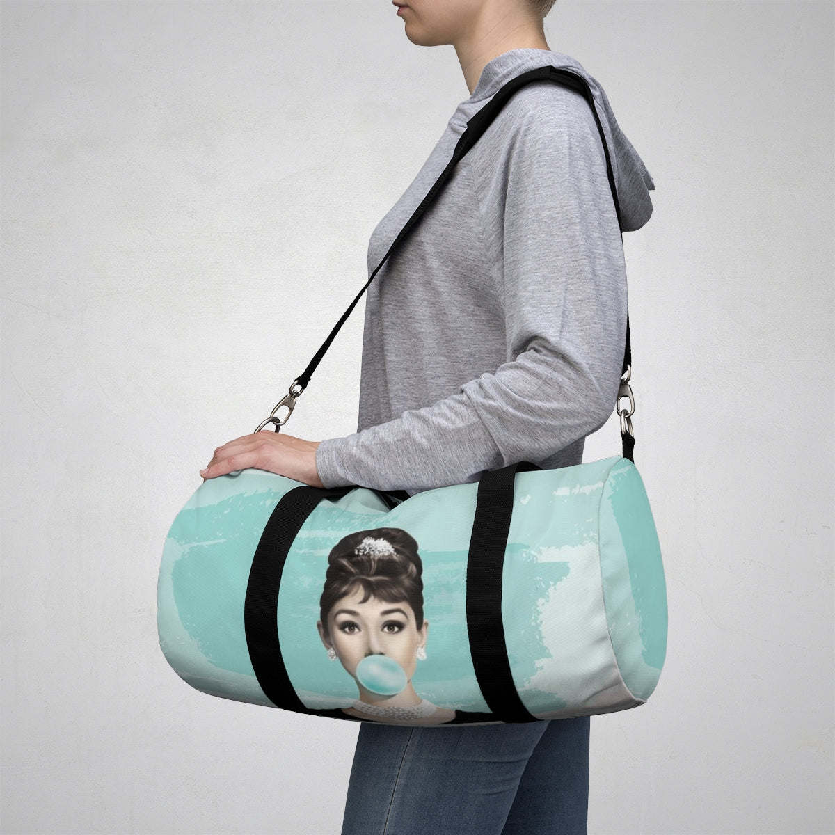 Personalized Audrey Hepburn Duffel Bag - Blue Bubblegum