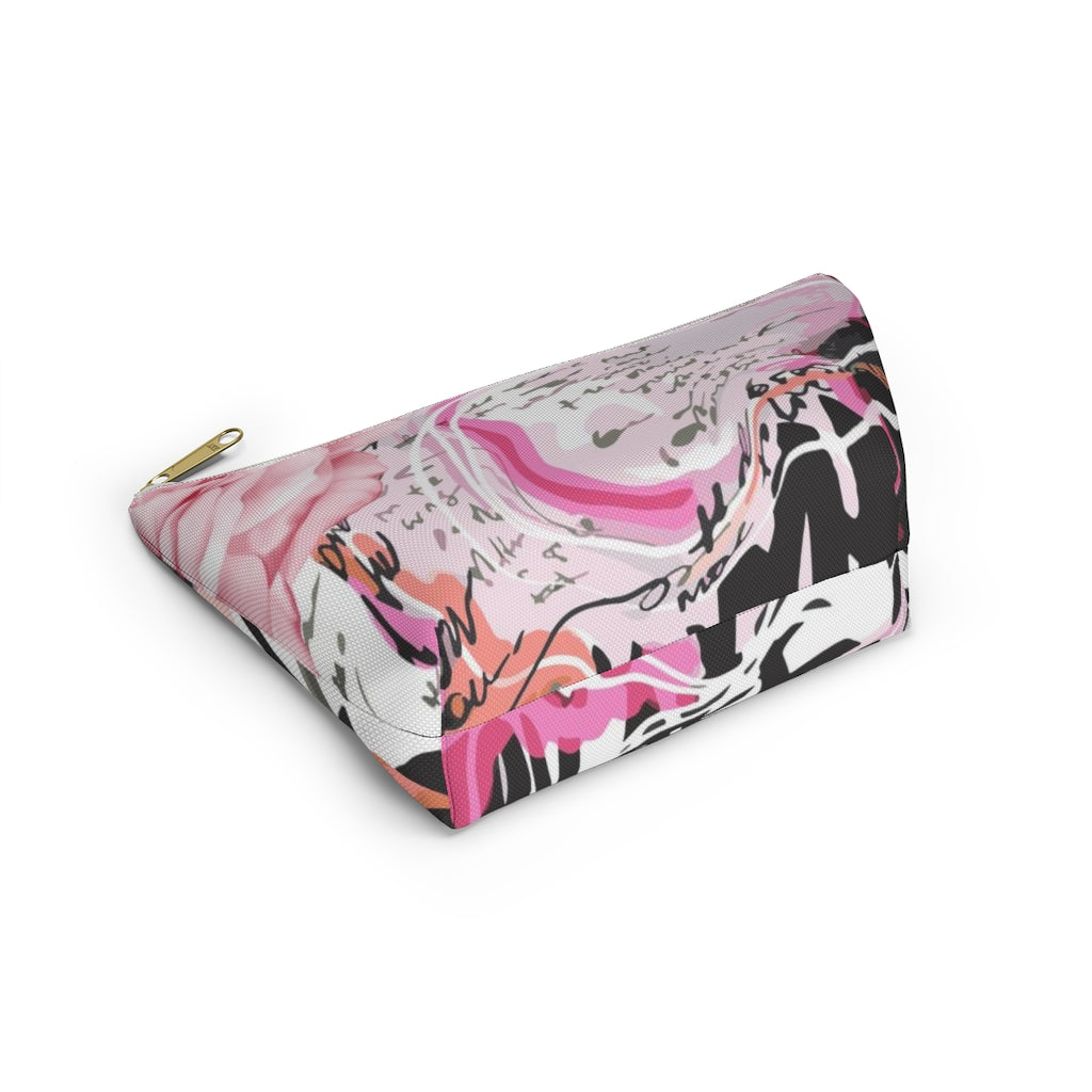 Abstract Rose Cosmetic Pouch w T-bottom, Accessory Pouch, Pink and Orange