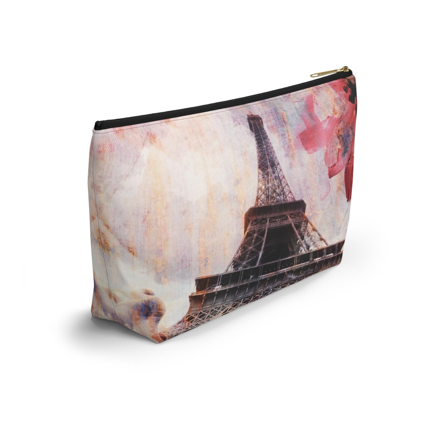 Eiffel Tower Cosmetic Pouch w T-bottom, Accessory Pouch - Paris Abstract Flower