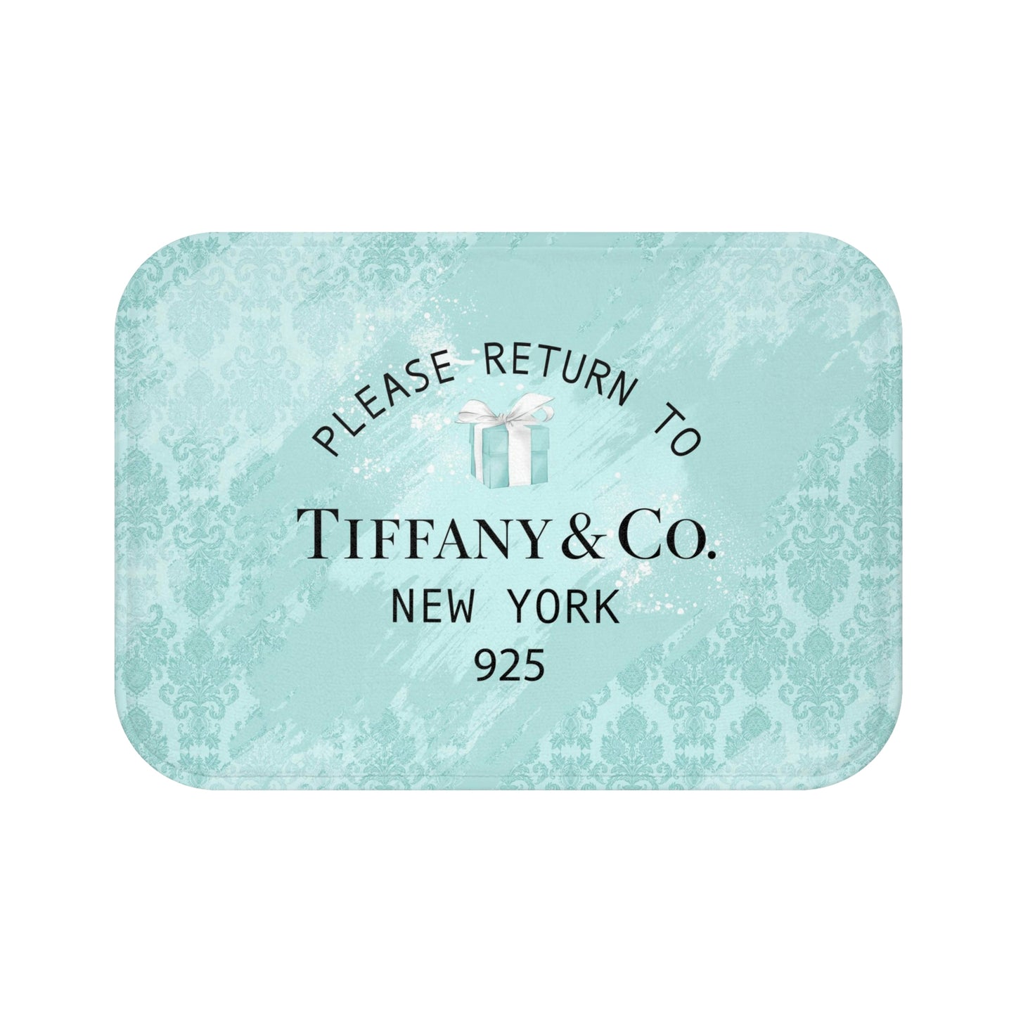 Personalized Please Return to Me Bath Mat - Your Name & Co. Shower Mat - Breakfast at Tiffany Inspired Bathroom Rug - Damask