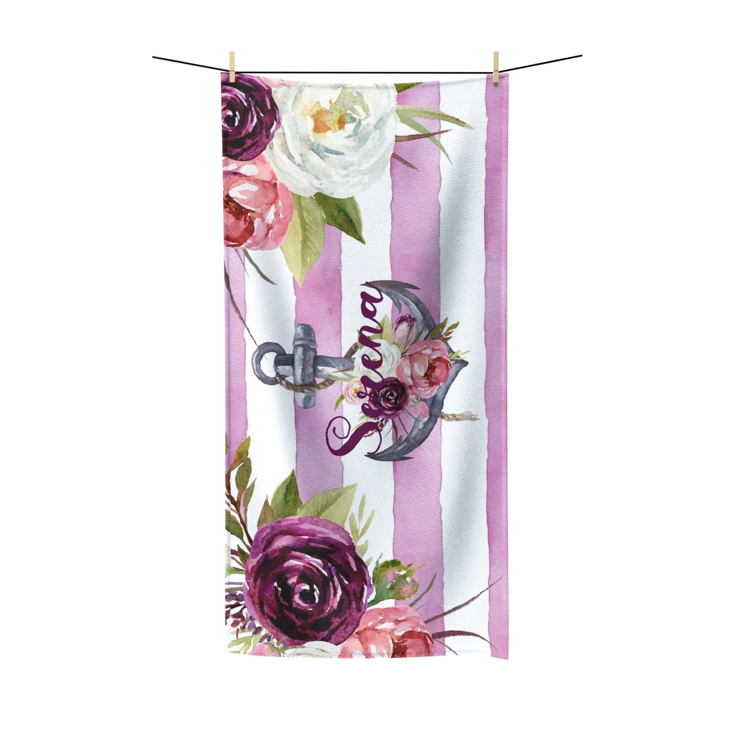 Personalized Anchor Beach Towel - Pink and Purple Anchor Stripe Towel