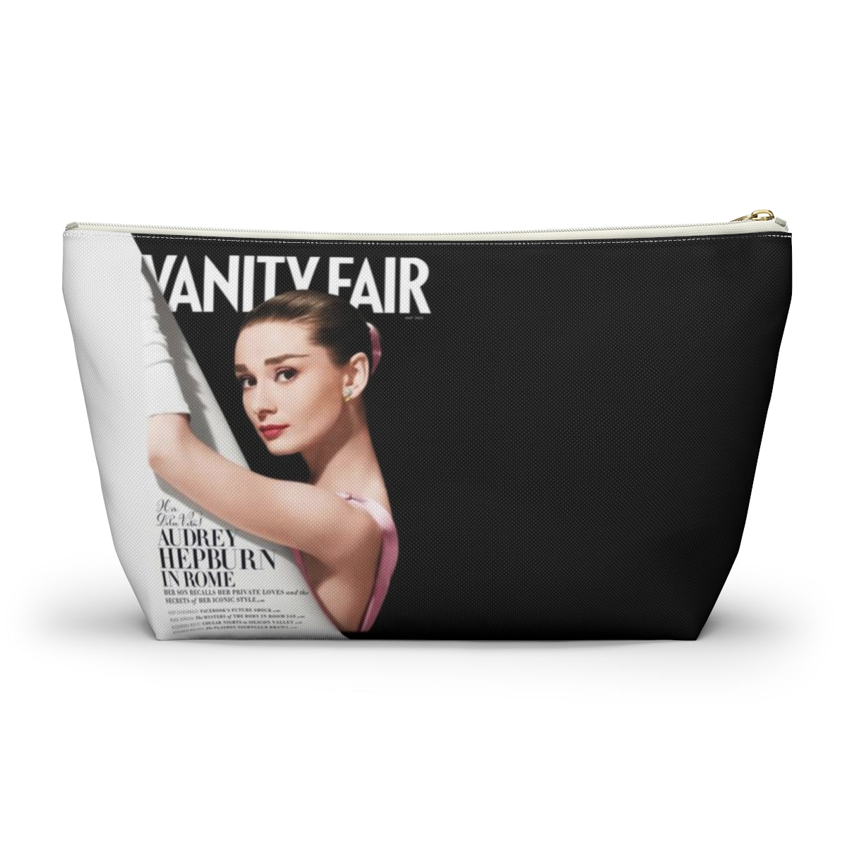 Personalized Audrey Hepburn Cosmetic Pouch w T-bottom, Accessory Pouch - Audrey Hepburn Vanity Fair Color Block Bag