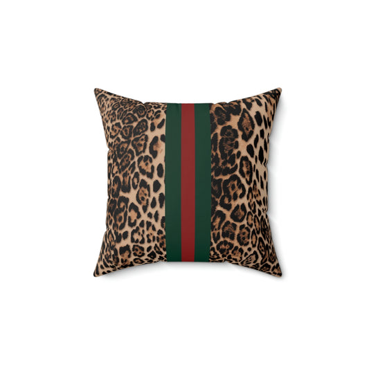 Leopard Stripe Pillow - Custom Designer Logo Throw Pillow - Leopard Red Green Striped Decorative Pillow