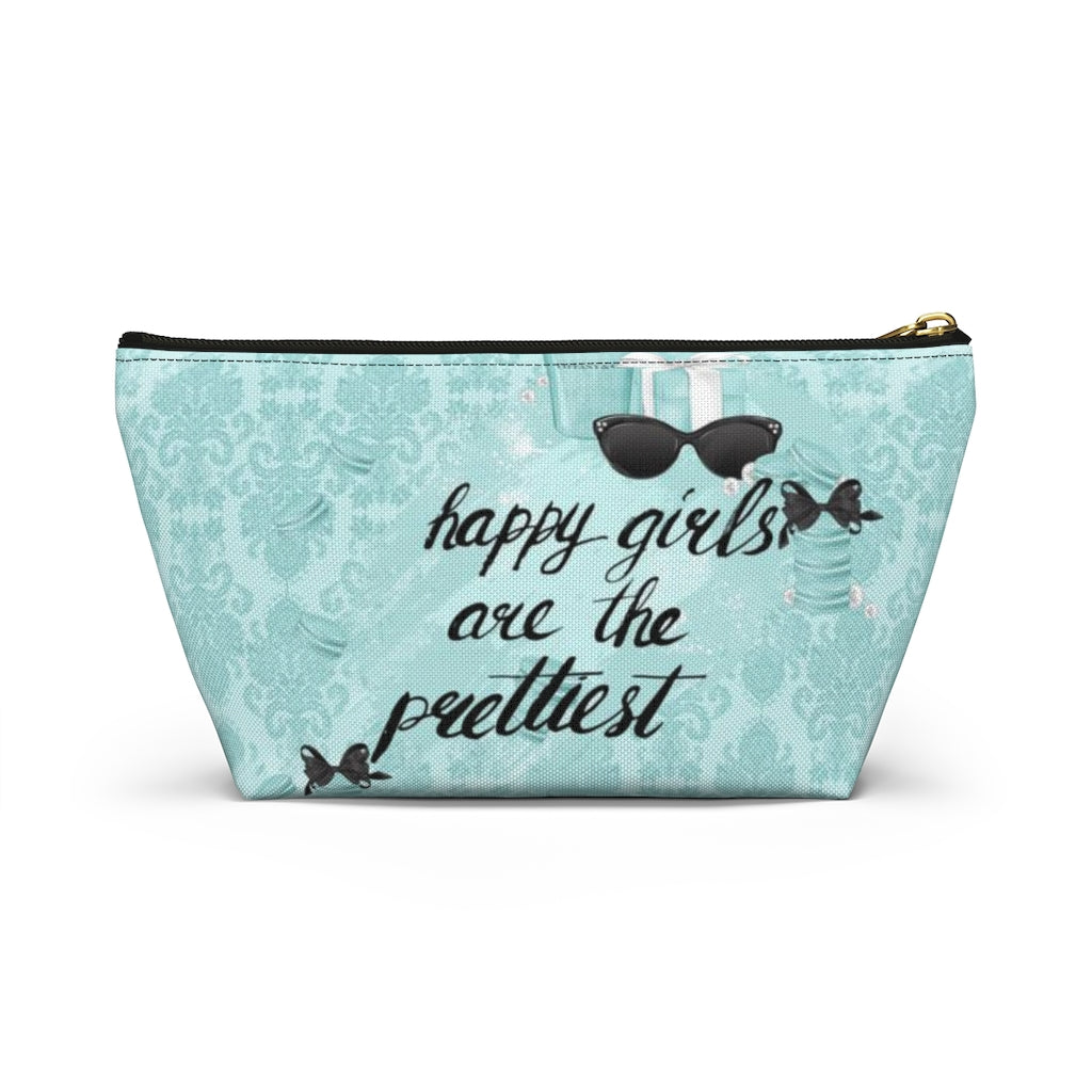 Happy Girls are the Prettiest Cosmetic Pouch w T-bottom, Accessory Pouch, Breakfast at Tiffany