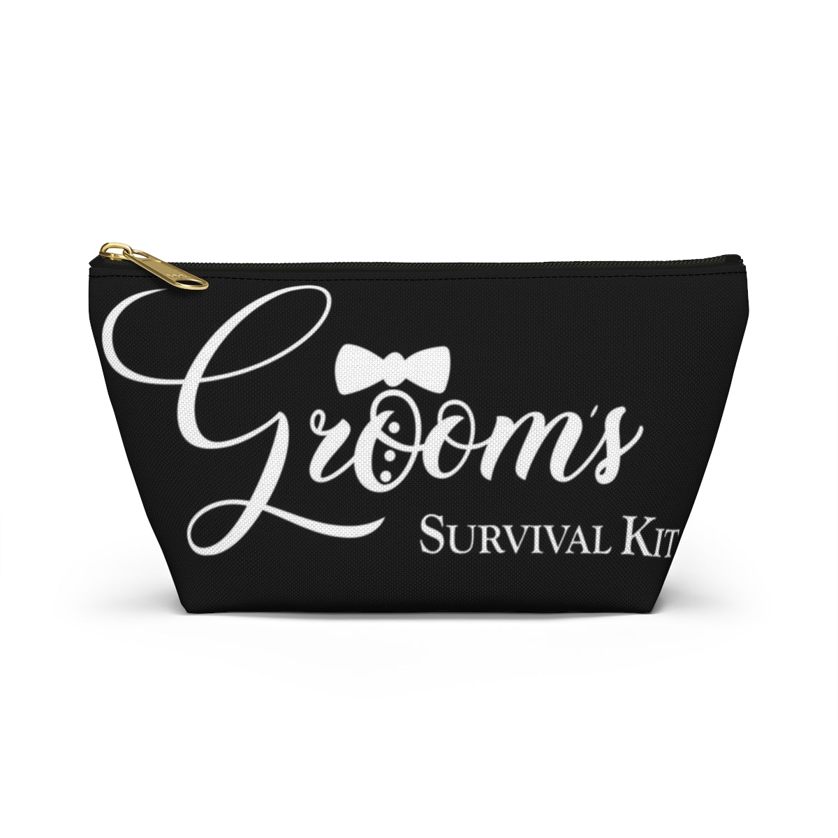 Grooms Survival Kit Cosmetic Pouch w T-bottom, Accessory Pouch, Black and White