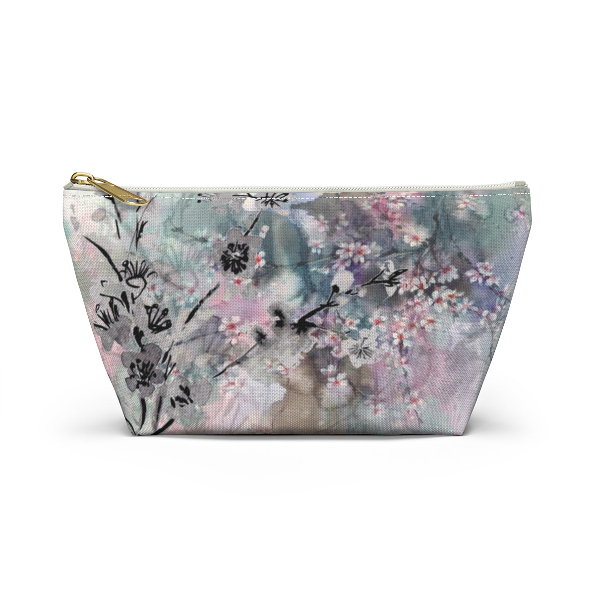 Sakura Cosmetic Pouch w T-bottom, Accessory Pouch - Watercolor Cherry Blossom