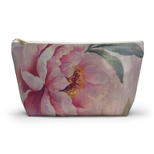 Rose Cosmetic Pouch w T-bottom, Accessory Pouch, Dusky Pink