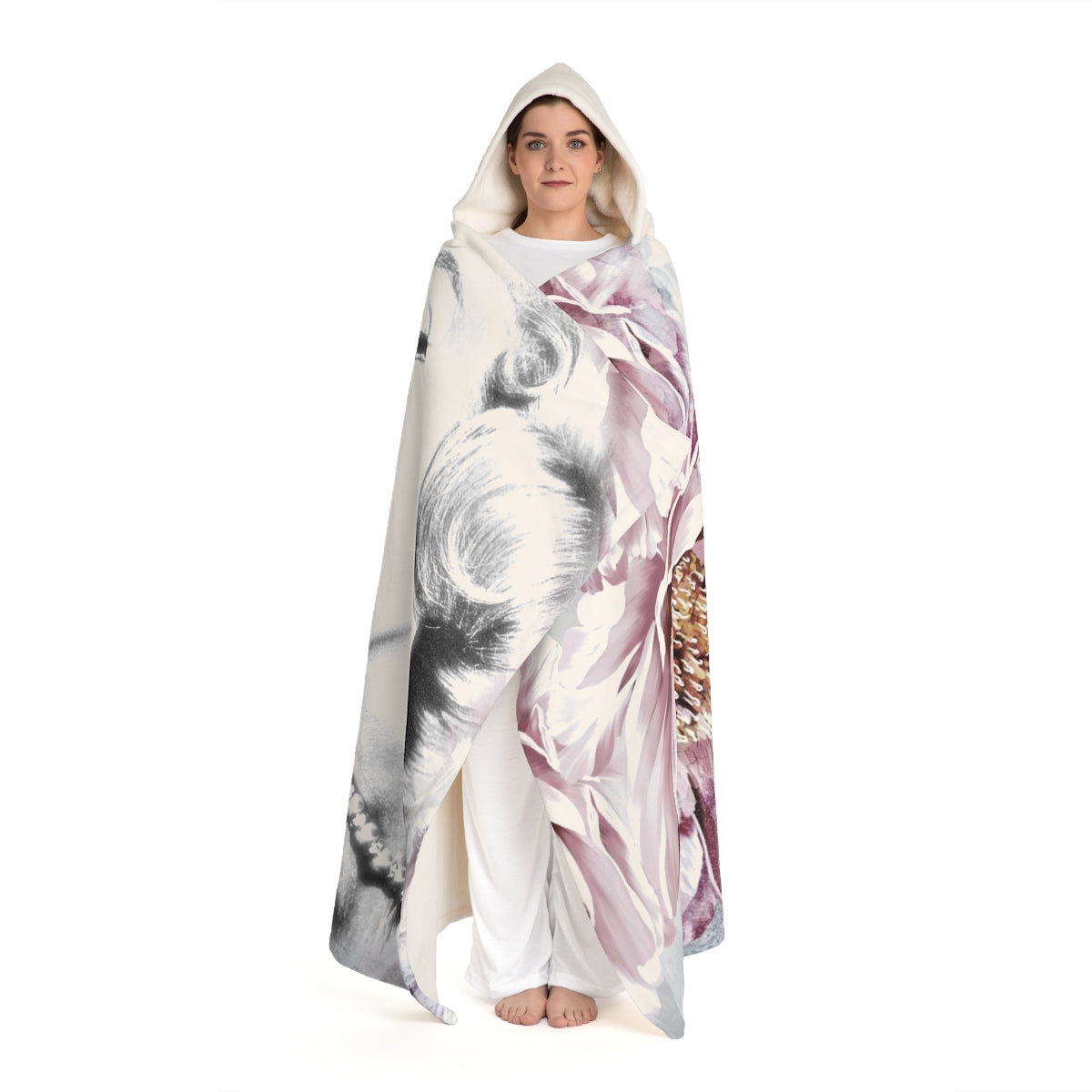 Marilyn Monroe Hooded Sherpa Fleece Blanket, Hooded Shrug - Pink Peonies