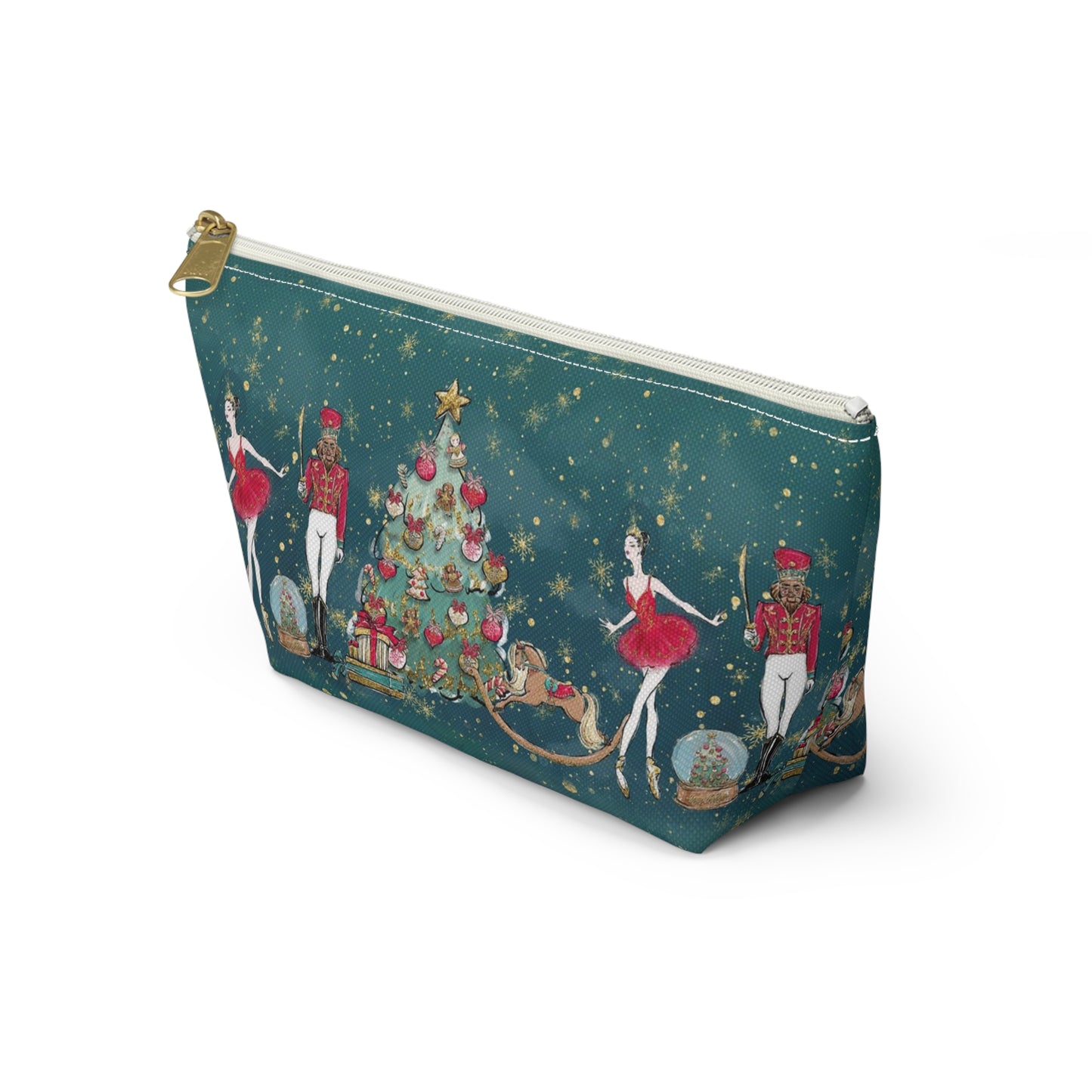 Nutcracker Ballet Cosmetic Pouch w T-bottom, Accessory Pouch - Emerald Green Nutcracker Ballet Makeup Bag