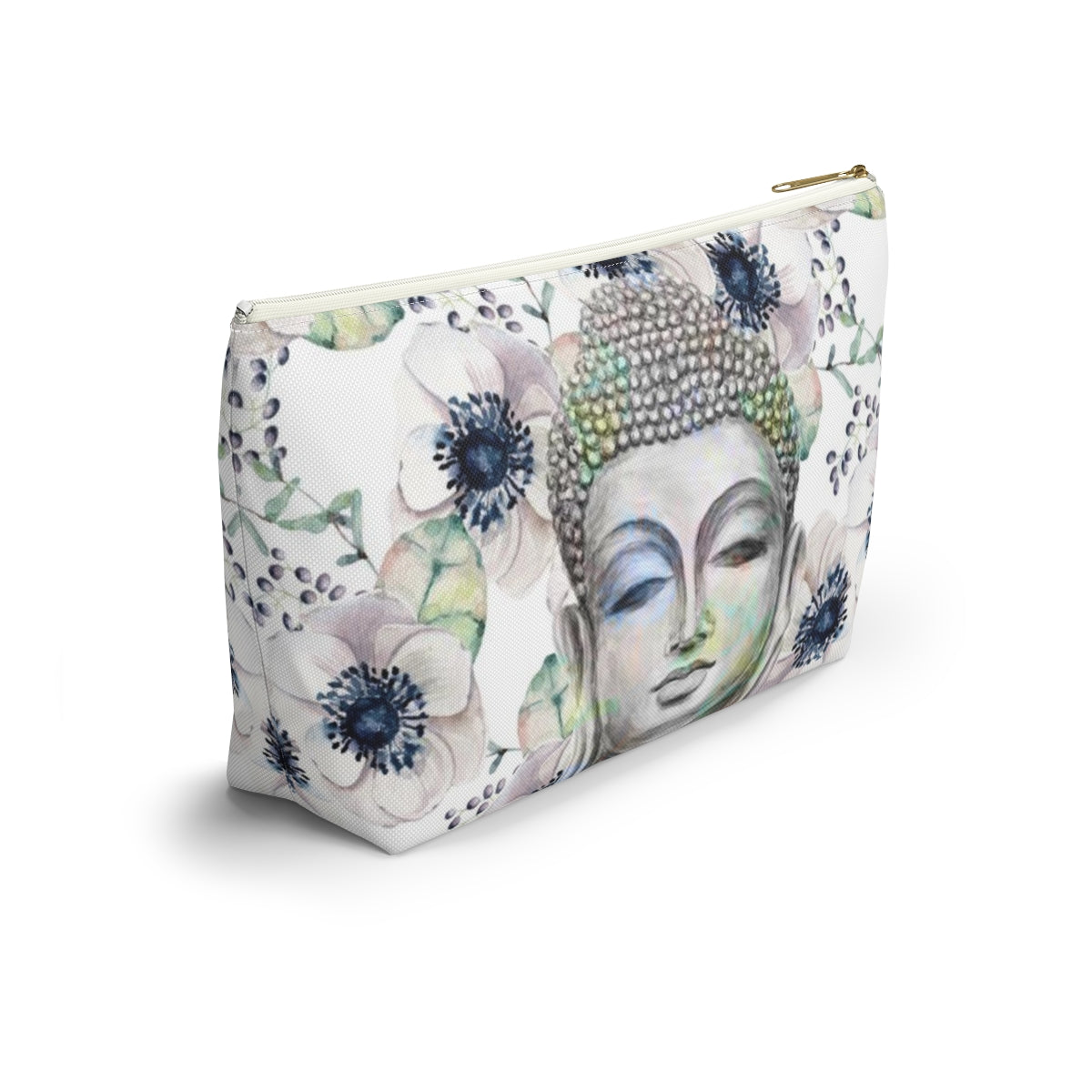 Buddha Cosmetic Pouch w T-bottom, Accessory Pouch - Buddha Flower